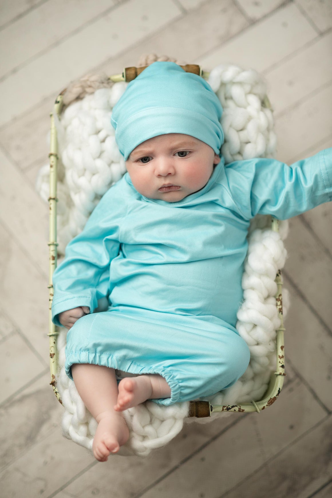 Teal Baby Gown and Hat