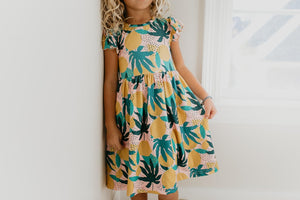 Tropical Lemon Flutter Dress